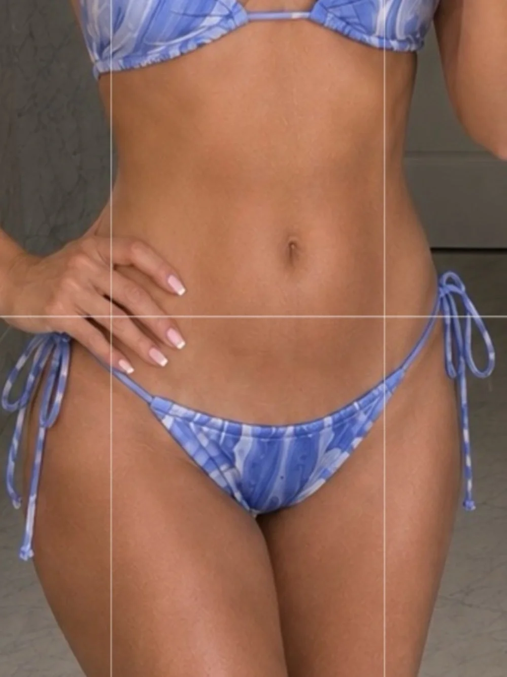 Naked Wardrobe Swim String Side Tie Bikini Bottoms Blue Marble Swirl XS